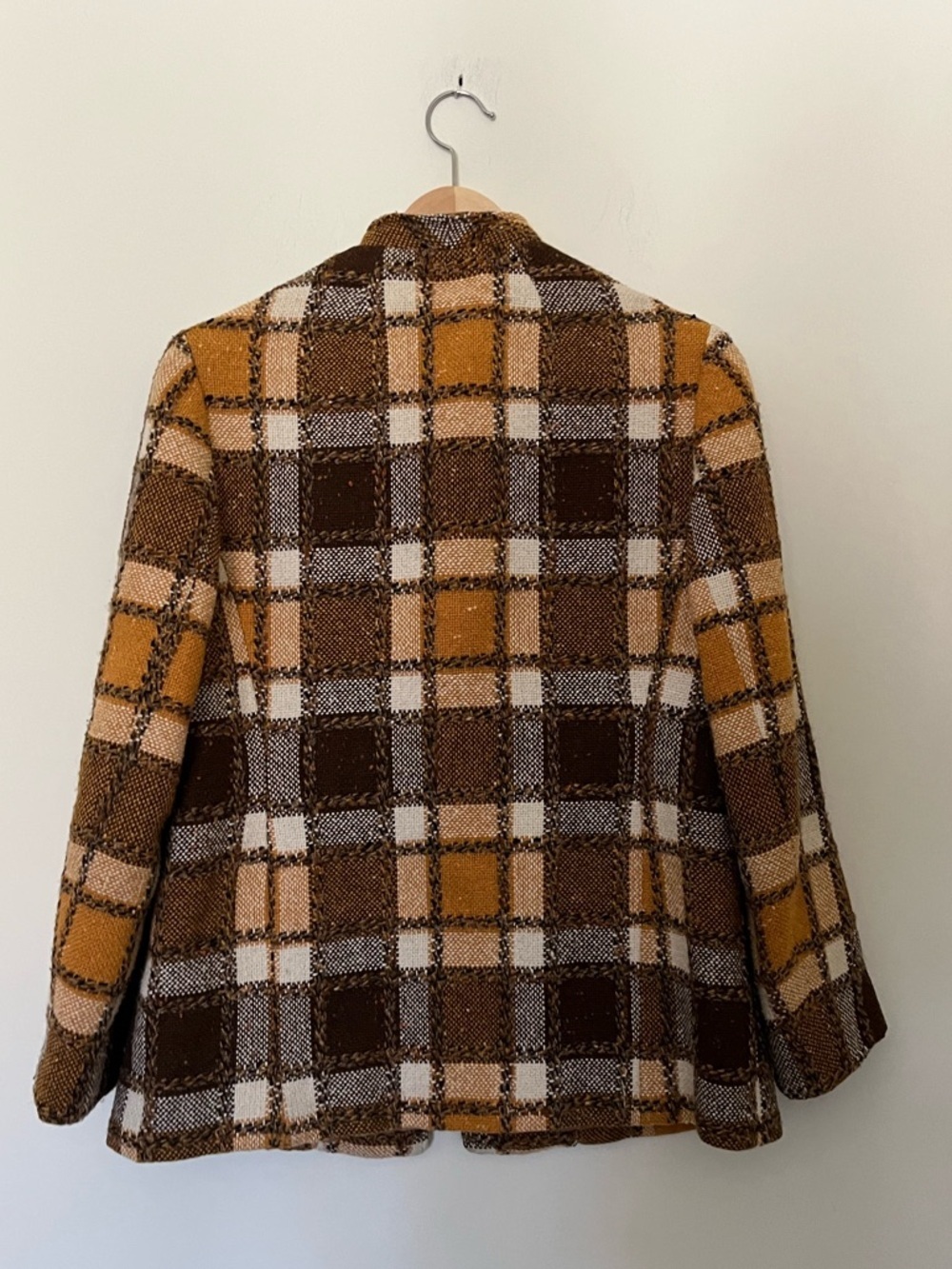 Vintage Classic Made In France Wool Check Plaid Jacket Brass Buttons S/M - Picture 4 of 12